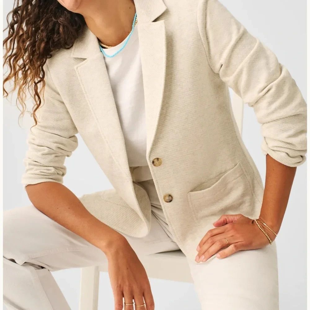 Faherty Inlet Knit Blazer XL Light Oatmeal Melange Coastal Granola Cabincore